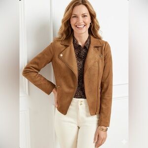 Talbots Faux Suede Moto Jacket Fall Tobacco NWT